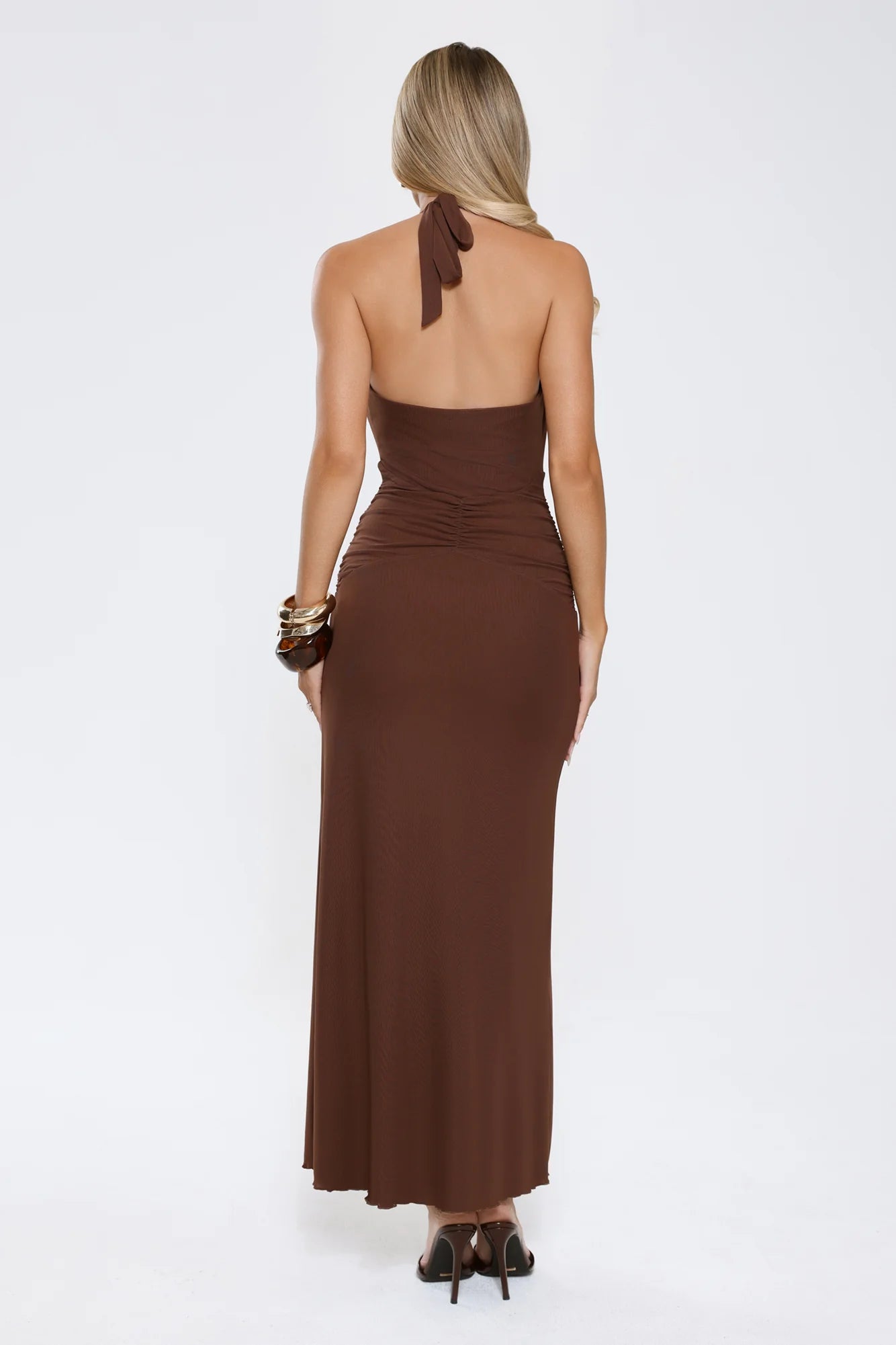 Secret Embrace Halter Maxi Dress Brown